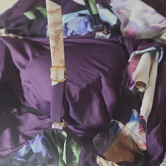 NWT LA BLANCA 22W one piece swimsuit purple with floral print - Picture 5 of 11